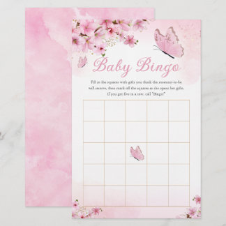 Roze Bloemen Vlinder Baby shower Bingo spel