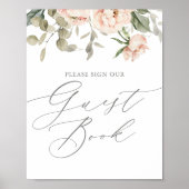 Roze Bloemen Vlinder Baby shower Gastenboek teken Poster (Voorkant)