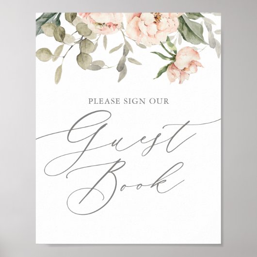 Roze Bloemen Vlinder Baby shower Gastenboek teken Poster (Voorkant)
