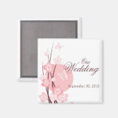Roze Bloemen Vlinder Bruiloft Aankondiging Magneet (Voorkant / Achterkant)