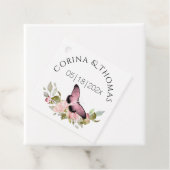 Roze Bloemen & Vlinder Bruiloft Bedankjes Labels (In situ)