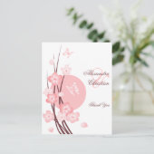 Roze Bloemen Vlinder Dank u Briefkaart (Staand voorkant)