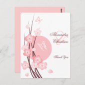 Roze Bloemen Vlinder Dank u Briefkaart (Voorkant / Achterkant)