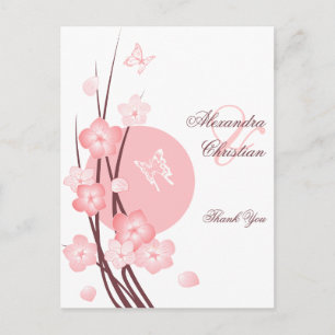 Roze Bloemen Vlinder Dank u Briefkaart