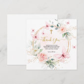 Roze Bloemen Vlinder Doop Doop Bedankkaart (Voorkant / Achterkant)