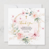 Roze Bloemen Vlinder Doop Doop Bedankkaart (Voorkant)