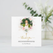 Roze Bloemen Vlinder Doop Doop Bedankkaart (Staand voorkant)