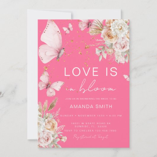 Roze Bloemen Vlinder houdt van Bloom Vrijgezellenf Kaart (Voorkant)