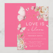 Roze Bloemen Vlinder houdt van Bloom Vrijgezellenf Kaart (Voorkant / Achterkant)