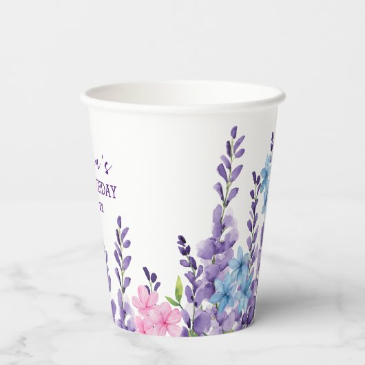 Roze Bloemen Vlinder Meisje Verjaardag Papieren Bekers (Achterkant)