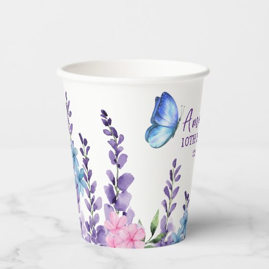 Roze Bloemen Vlinder Meisje Verjaardag Papieren Bekers (Voorkant)
