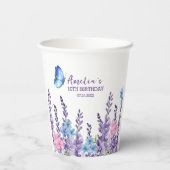 Roze Bloemen Vlinder Meisje Verjaardag servies Papieren Bekers (Achterkant)