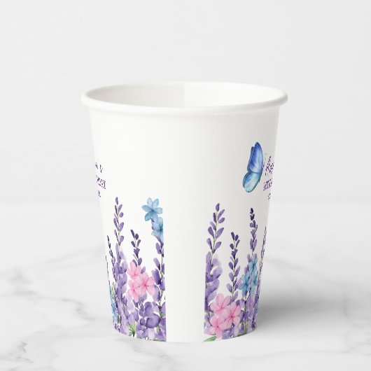 Roze Bloemen Vlinder Meisje Verjaardag servies Papieren Bekers (Links)