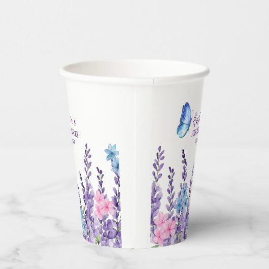 Roze Bloemen Vlinder Meisje Verjaardag servies Papieren Bekers (Rechts)