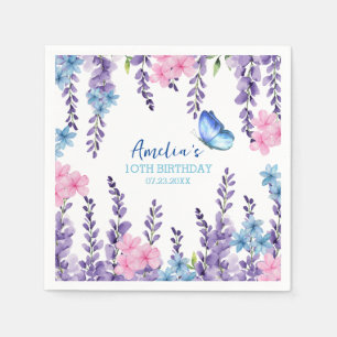 Roze Bloemen Vlinder Meisje Verjaardag servies Servet