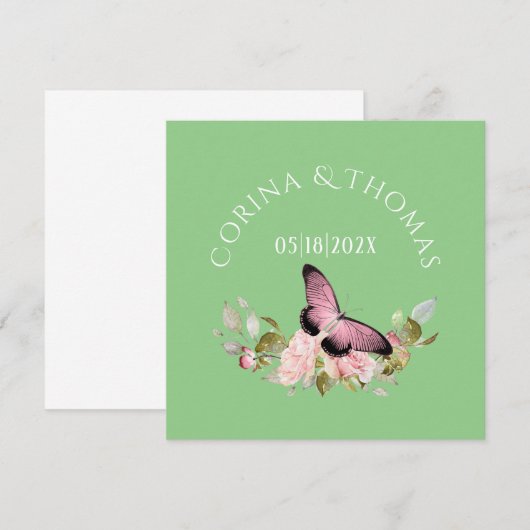 Roze Bloemen & Vlinder op Groene Trouw (Voorkant / Achterkant)