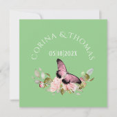 Roze Bloemen & Vlinder op Groene Trouw (Voorkant)