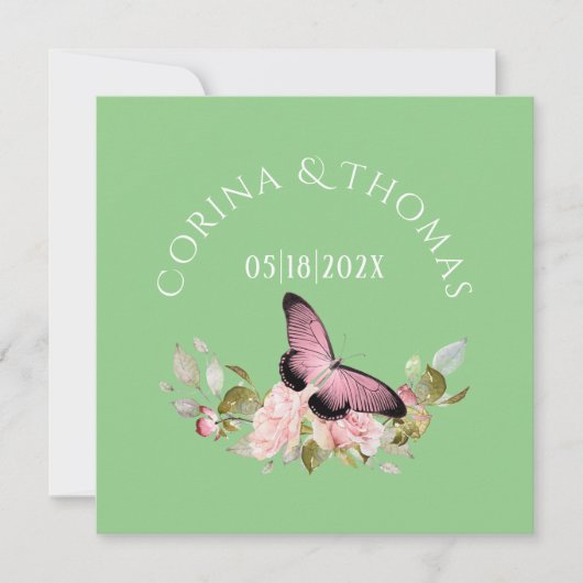 Roze Bloemen & Vlinder op Groene Trouw (Voorkant)