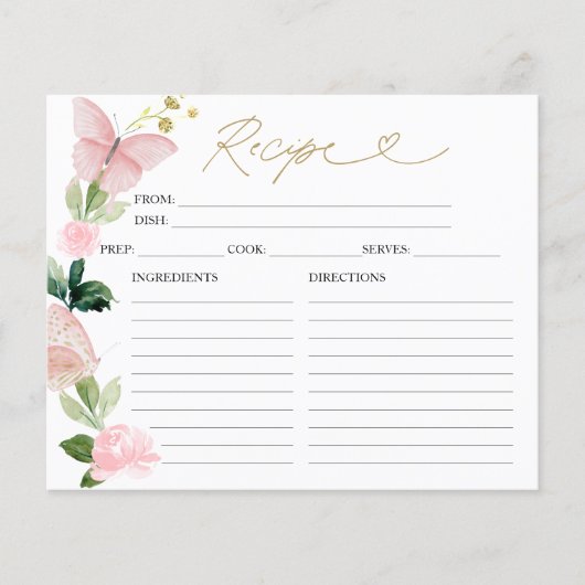 Roze Bloemen Vlinder Vrijgezellenfeest Recept Kaar (Voorkant)