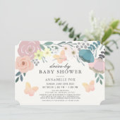 Roze Bloemen & Vlinders Drive-by Baby shower Kaart (Staand voorkant)