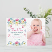 Roze Bloemen Vlinders Foto Verjaardag Bedankkaart (Staand voorkant)