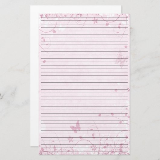 Roze bloemen Vlinders gevoerd briefpapier (Voorkant / Achterkant)