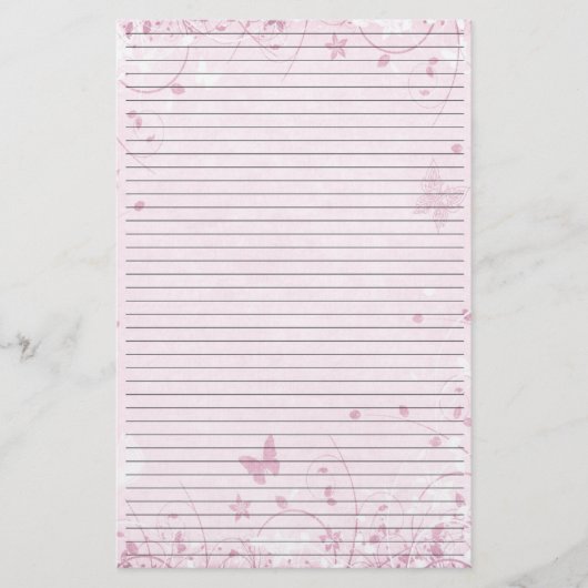 Roze bloemen Vlinders gevoerd briefpapier (Voorkant)