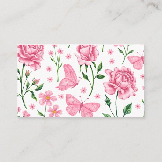 Roze Bloemen Vlinders Gift Registry Quinceañera Informatiekaartje (Achterkant)