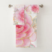 Roze Bloemen Vlinders-Goud Glitter Wit Bad Handdoek (Insitu)
