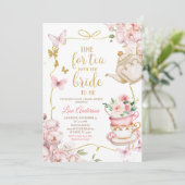 Roze Bloemen Vlinders Vrijgezellenfeest Tea Party Kaart (Staand voorkant)