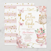 Roze Bloemen Vlinders Vrijgezellenfeest Tea Party Kaart (Voorkant / Achterkant)