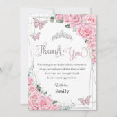 Roze Bloemen Vlinders Zoet Zestien Quinceañera Bedankkaart (Voorkant)