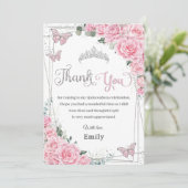 Roze Bloemen Vlinders Zoet Zestien Quinceañera Bedankkaart (Staand voorkant)