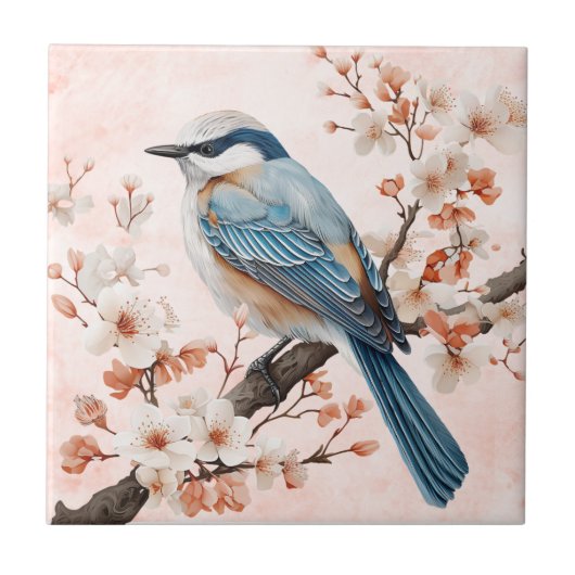  Roze Bloemen Vogelflora & Faunakunst Tegeltje (Voorkant)