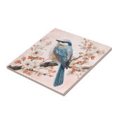  Roze Bloemen Vogelflora & Faunakunst Tegeltje (Zijkant)