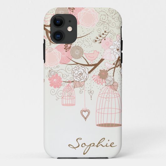 Roze Bloemen Vogelkooien Custom iPhone 5 Hoesje (Achterkant)