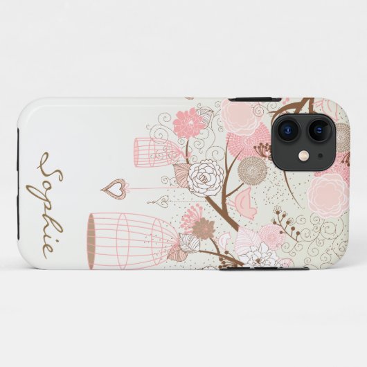 Roze Bloemen Vogelkooien Custom iPhone 5 Hoesje (Achterkant (horizontaal))