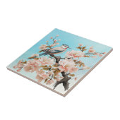  Roze Bloemen & Vogellichtblauw Tegeltje (Zijkant)