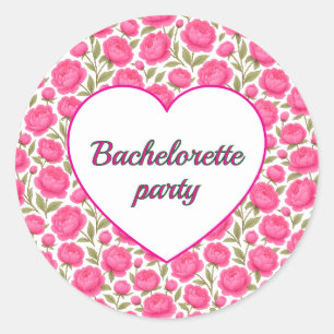 Roze bloemen voor deelnemers aan vrijgezellenfeest ronde sticker