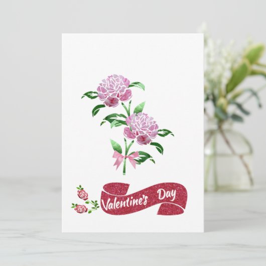 Roze bloemen voor Valentijnsdag Feestdagenkaart (Staand voorkant)