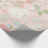 Roze Bloemen Voorjaar Bunnies Cadeaupapier (Hoek)
