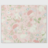 Roze Bloemen Voorjaar Bunnies Cadeaupapier (Vlak)
