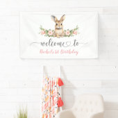 Roze Bloemen Voorjaar Bunny 1e Verjaardag Welkom Spandoek (Insitu)