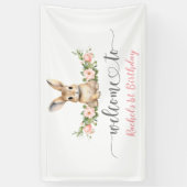 Roze Bloemen Voorjaar Bunny 1e Verjaardag Welkom Spandoek (Verticaal)