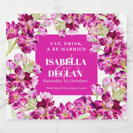 Roze bloemen voorraad bloemen waterverf bruiloft sparkling wijnetiket (Enkel label)