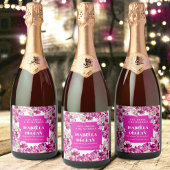 Roze bloemen voorraad bloemen waterverf bruiloft sparkling wijnetiket