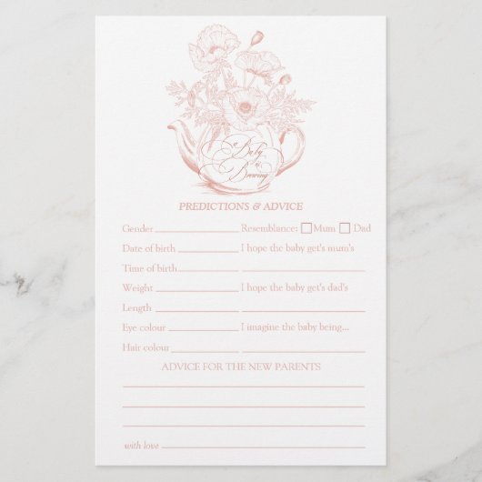  Roze Bloemen Voorspellingen Baby shower Spel (Voorkant)