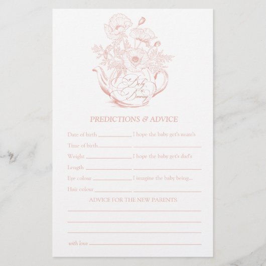 Roze  Bloemen Voorspellingen Baby shower Spel (Voorkant)