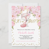 Roze Bloemen, Vos, Woodland Baby Meisje Douche Kaart (Voorkant)