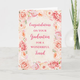 Roze Bloemen Vriend Gefeliciteerd Afstuderen Kaart